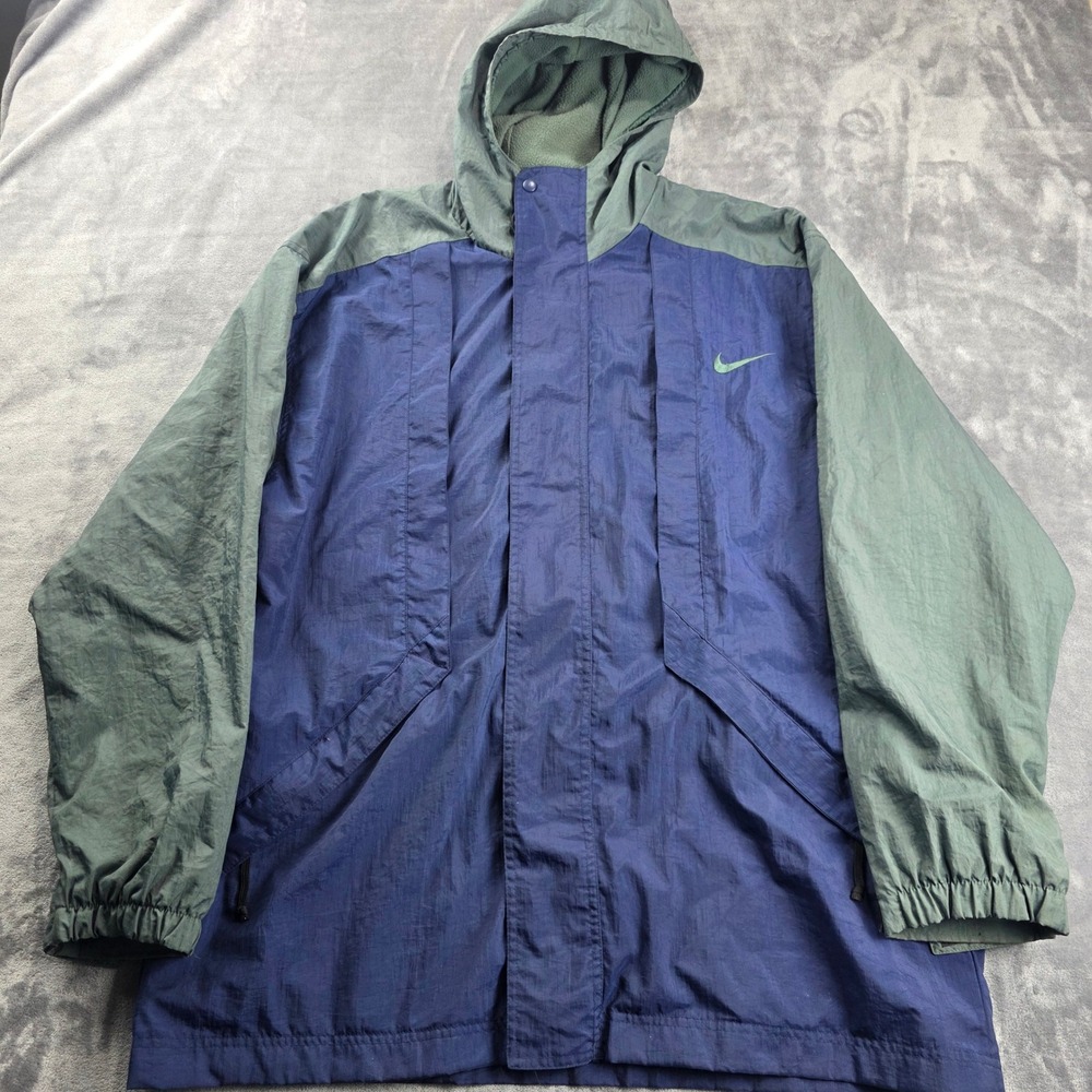 Vintage Nike Windbreaker Jacket Mens‎ Large Blue Green Fleece Lined Colorblock